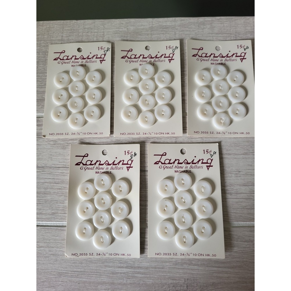 vintage Lansing‎ "washable" buttons style NO. 2035 White Arts Crafts Sewing